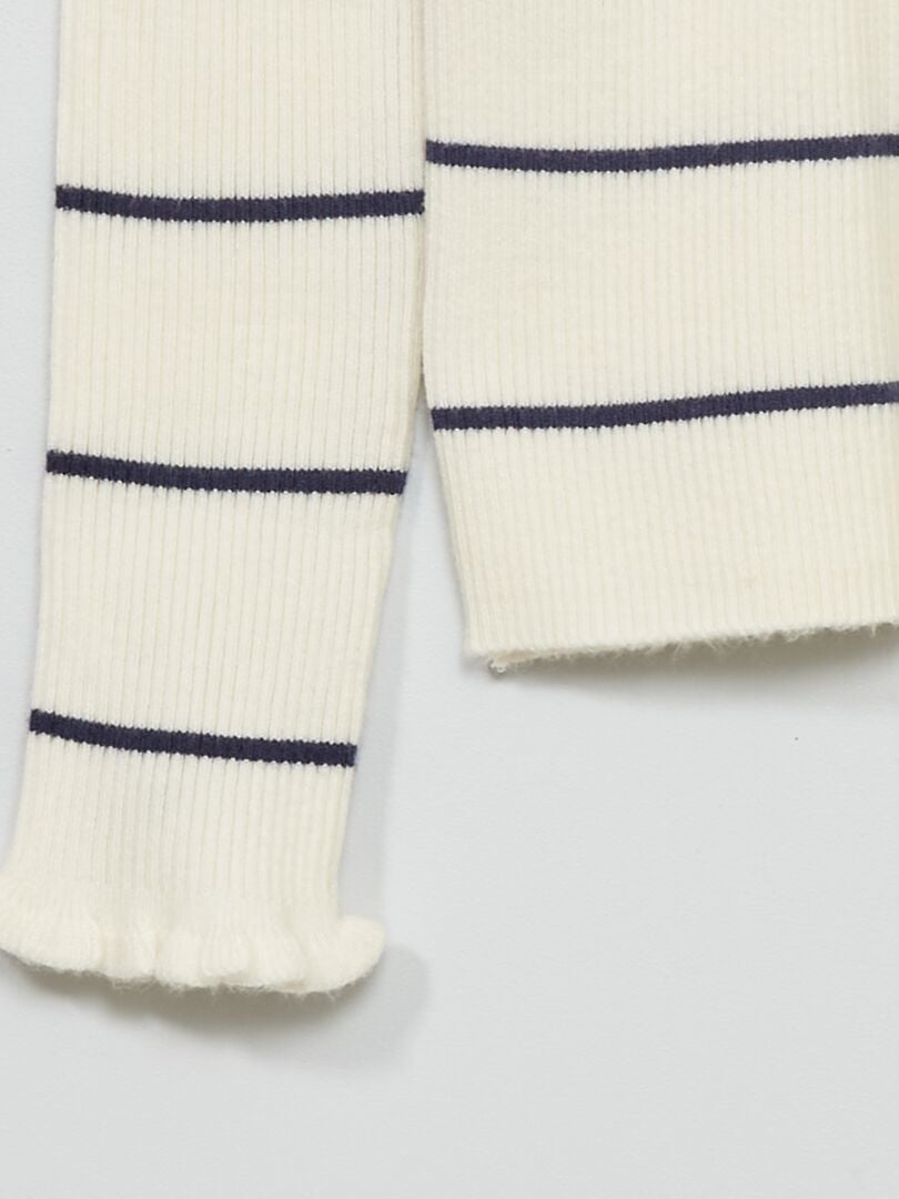 Pull en maille côtelée Beige/bleu - Kiabi