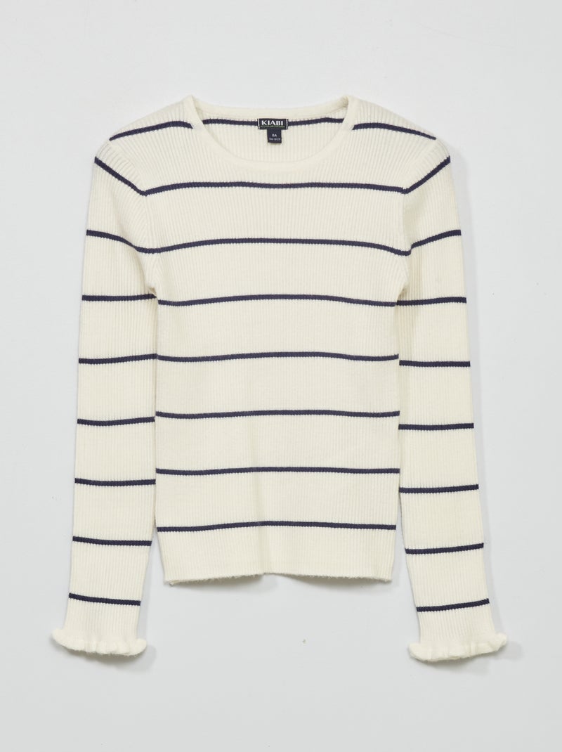Pull en maille côtelée Beige/bleu - Kiabi