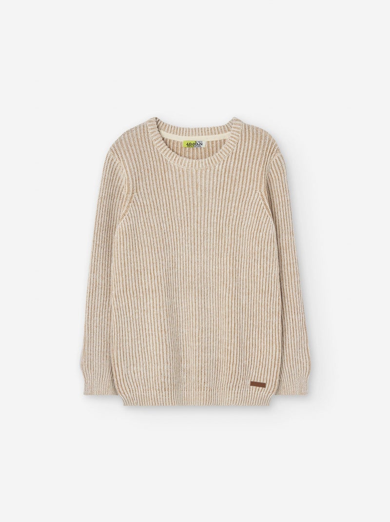 Pull en Maille Côtelée Blanc Ecru - Kiabi