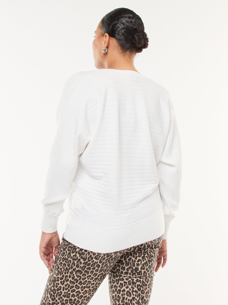 Pull en maille côtelée Blanc - Kiabi