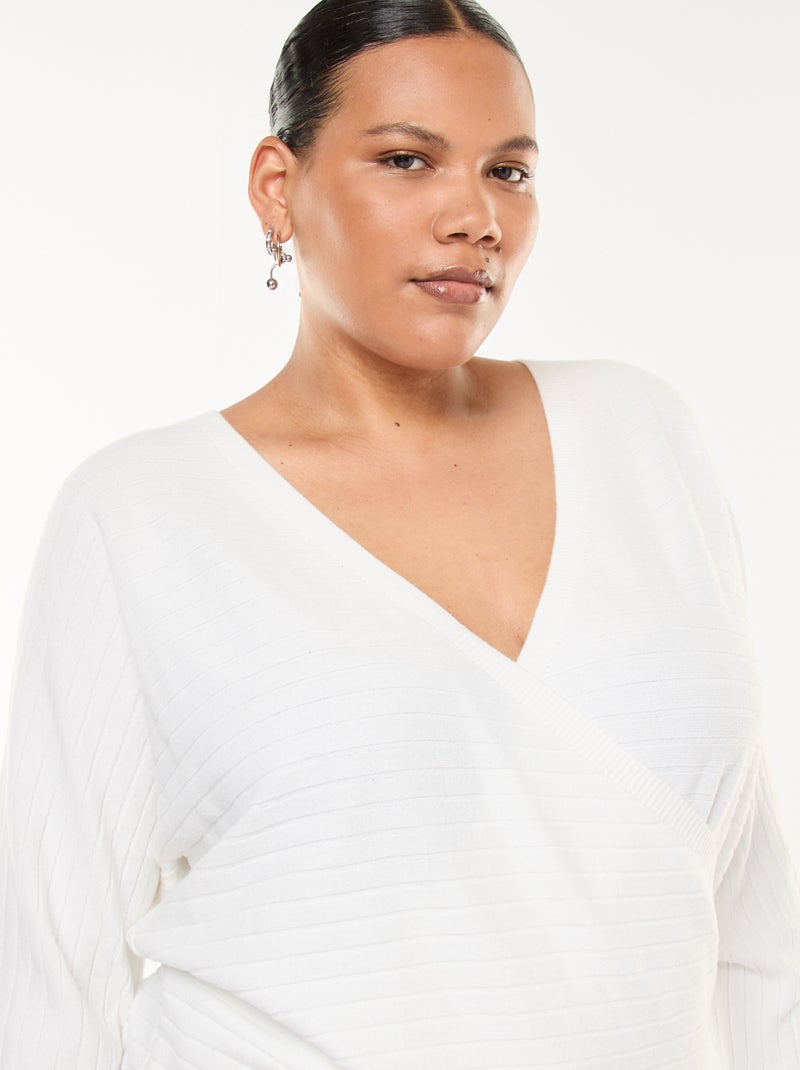 Pull en maille côtelée Blanc - Kiabi