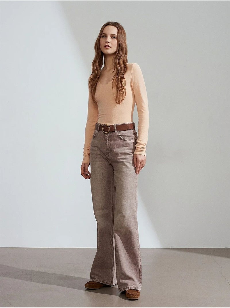 Pull en maille côtelée coupe slim à col v dilvin Beige argile - Kiabi