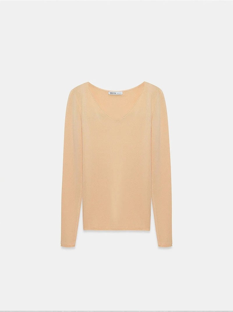 Pull en maille côtelée coupe slim à col v dilvin Beige argile - Kiabi