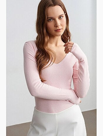 Pull en maille côtelée coupe slim à col v dilvin