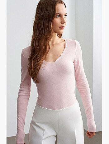 Pull en maille côtelée coupe slim à col v dilvin