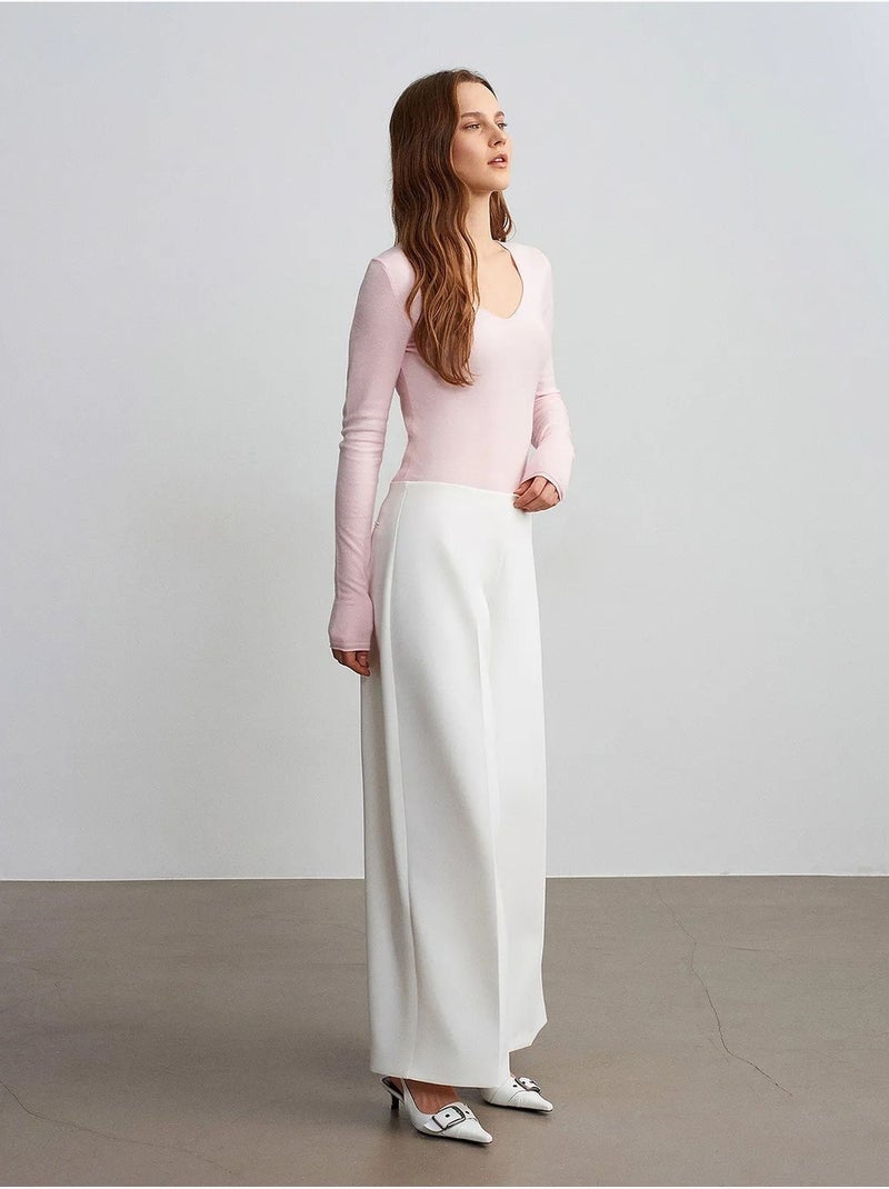 Pull en maille côtelée coupe slim à col v dilvin Rose clair - Kiabi