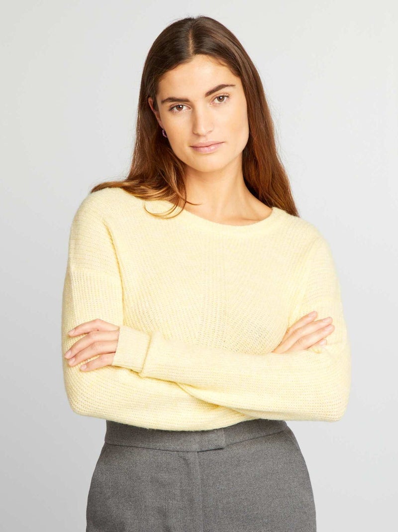 Pull en maille côtelée douce Jaune - Kiabi