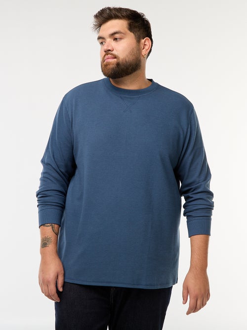 Pull en maille côtelée et col rond - Kiabi