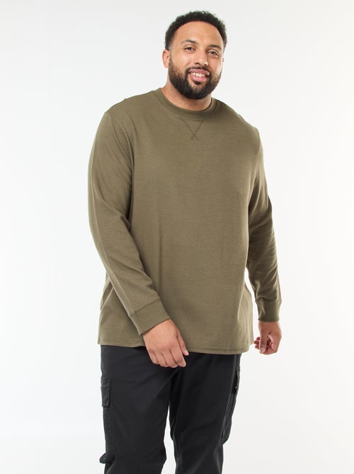 Pull en maille côtelée et col rond - Kiabi