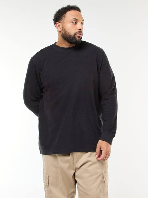 Pull en maille côtelée et col rond - Kiabi