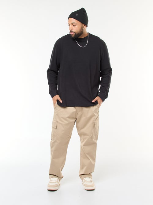 Pull en maille côtelée et col rond - Kiabi