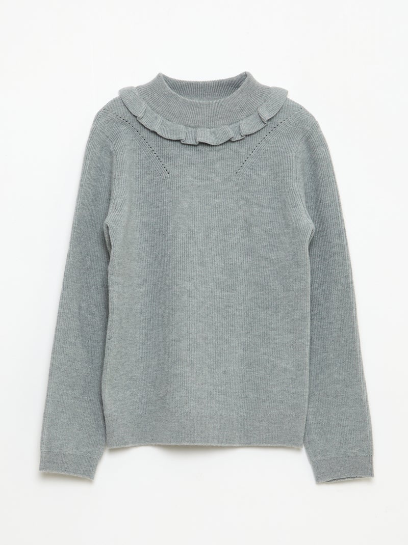 Pull en maille côtelée Gris - Kiabi