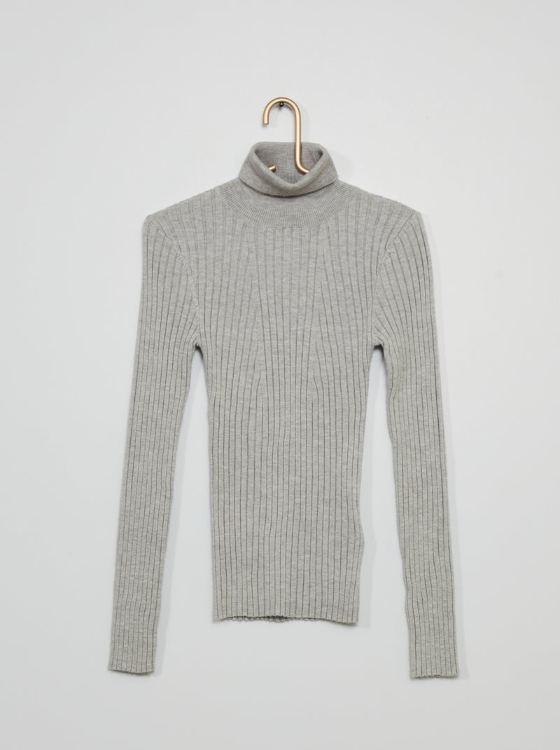 Pull en maille côtelée gris - Kiabi