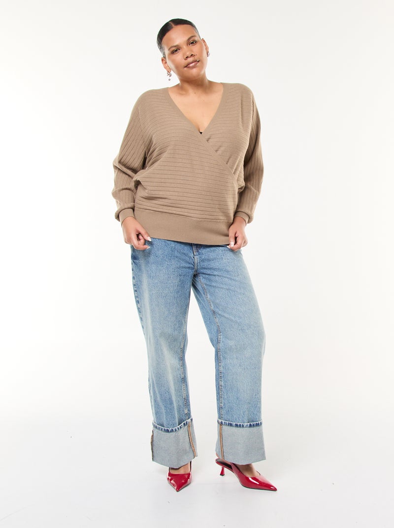 Pull en maille côtelée Marron - Kiabi