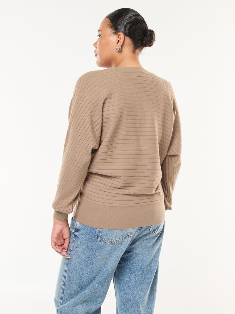 Pull en maille côtelée Marron - Kiabi