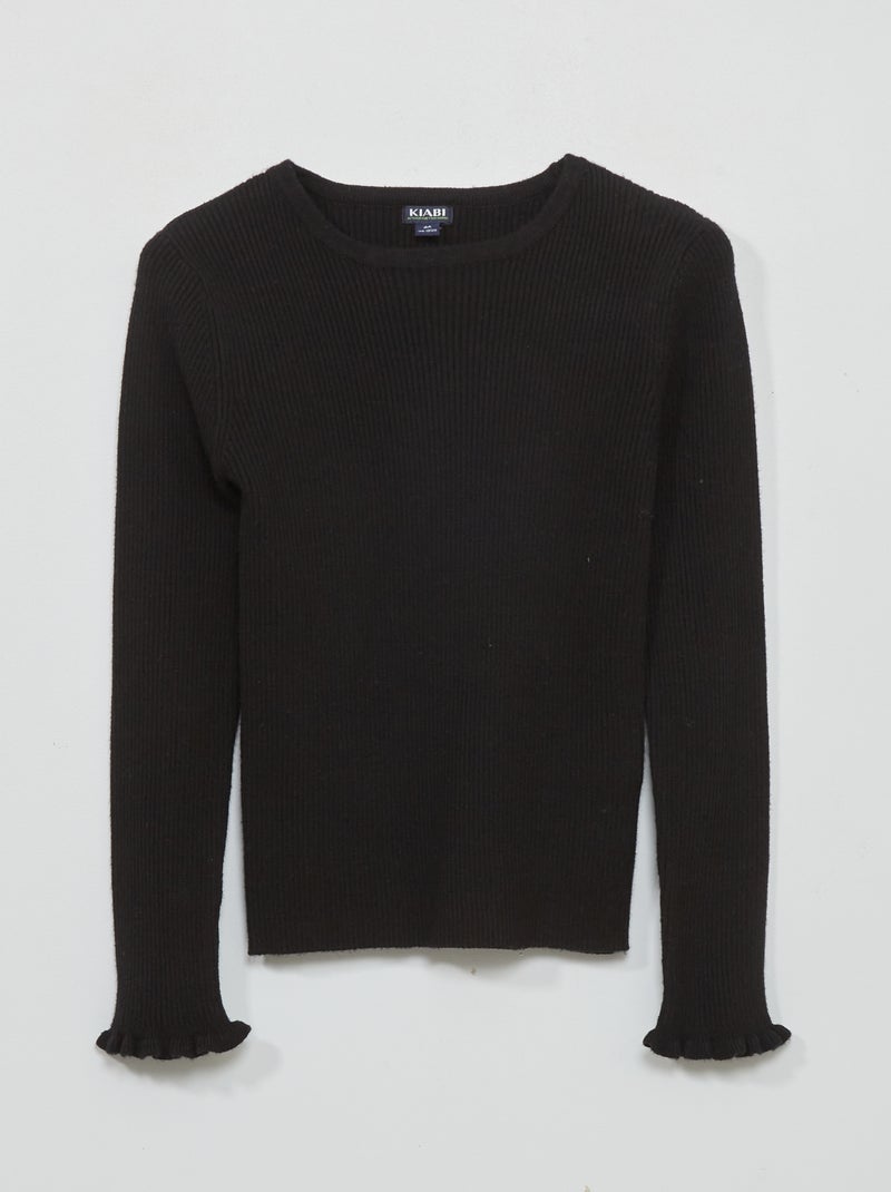 Pull en maille côtelée noir - Kiabi