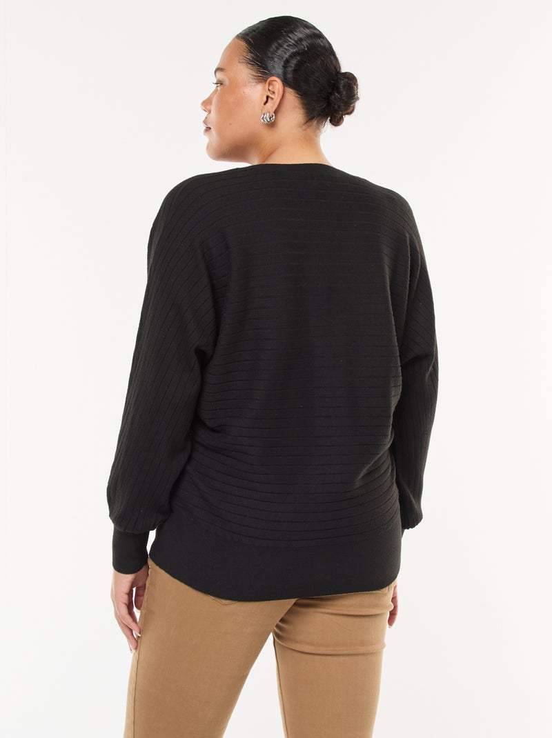 Pull en maille côtelée Noir - Kiabi
