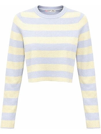 Pull en maille côtelée rayée mixray