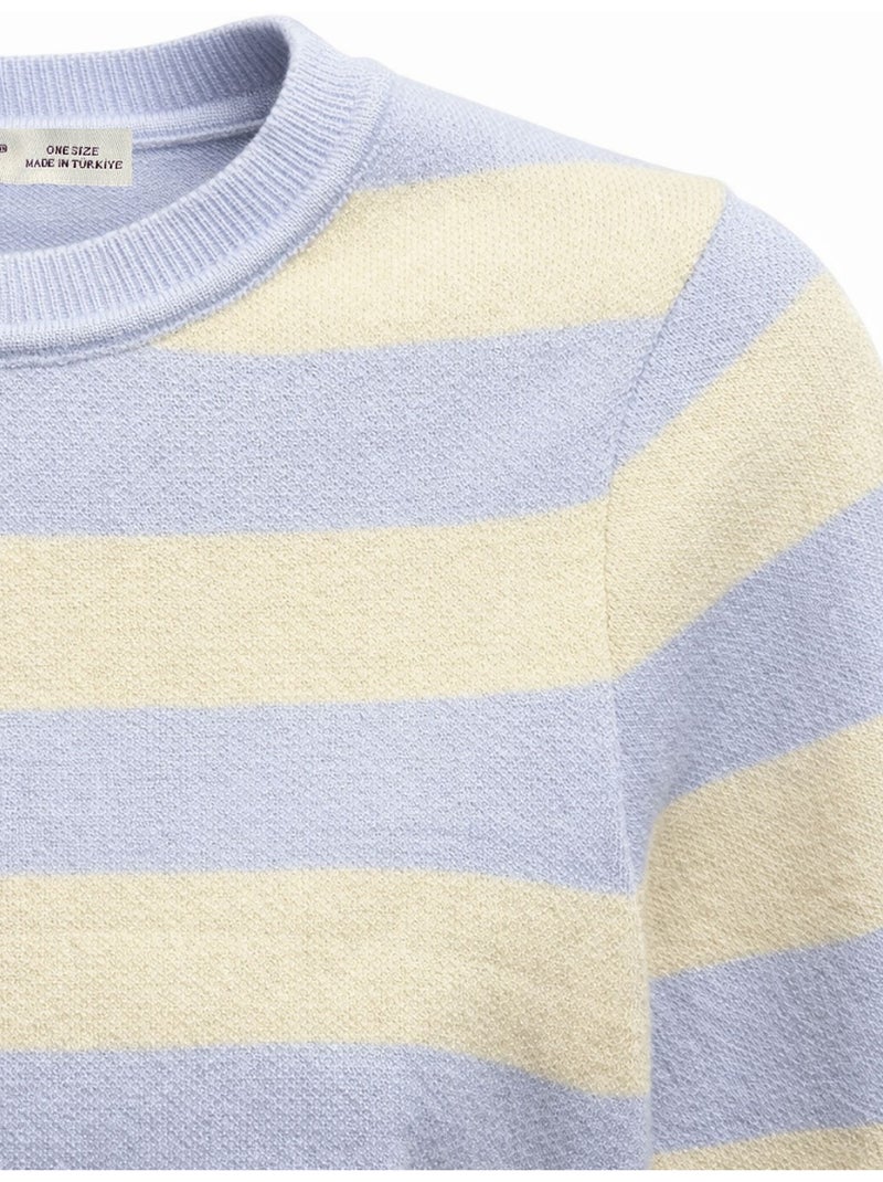 Pull en maille côtelée rayée mixray Bleu ciel - Kiabi