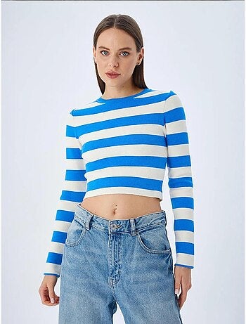 Pull en maille côtelée rayée mixray