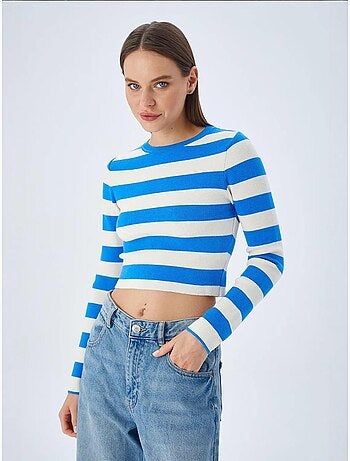 Pull en maille côtelée rayée mixray