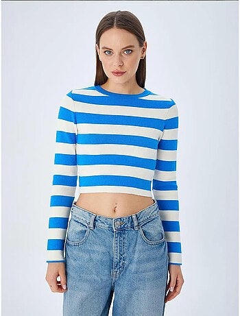 Pull en maille côtelée rayée mixray