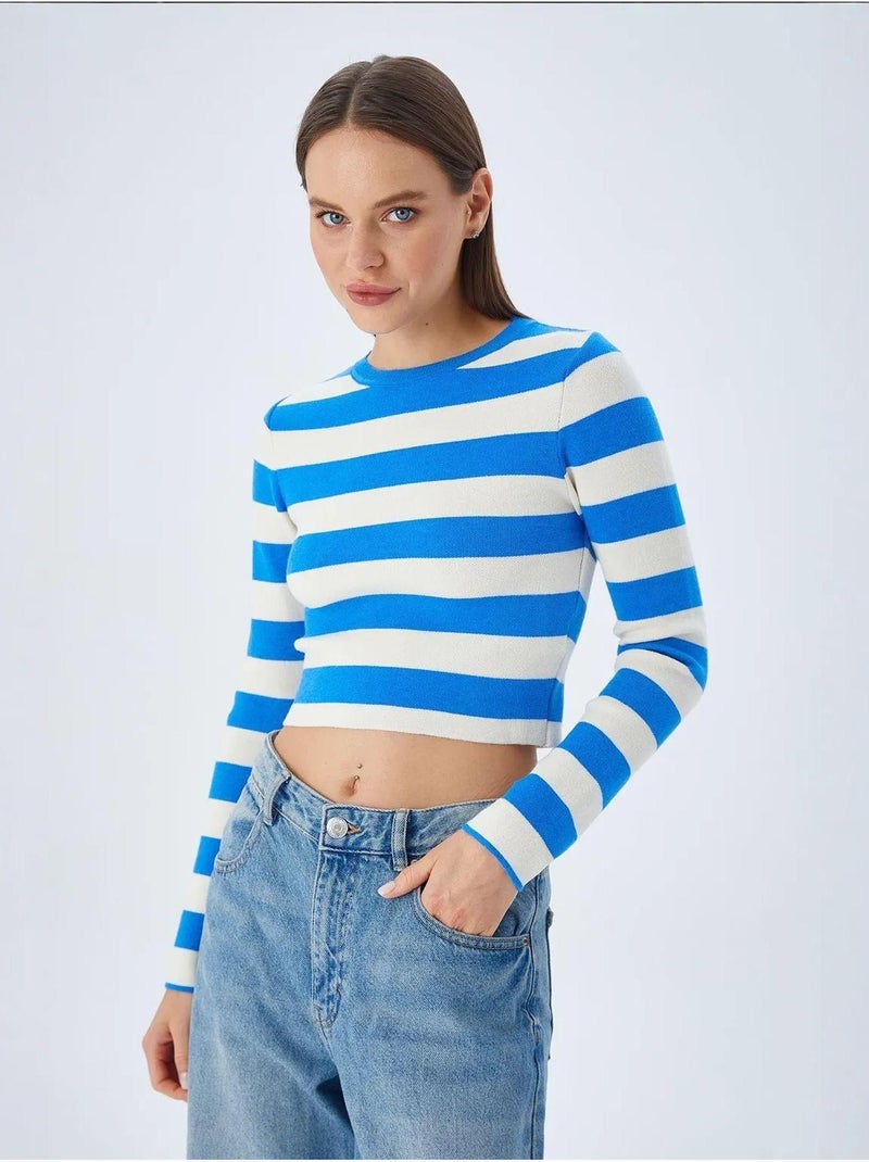 Pull en maille côtelée rayée mixray Bleu électrique - Kiabi