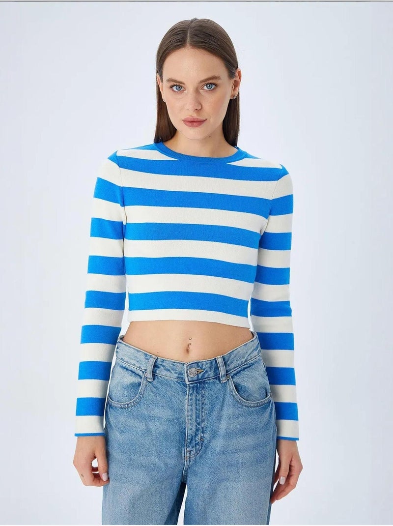 Pull en maille côtelée rayée mixray Bleu électrique - Kiabi