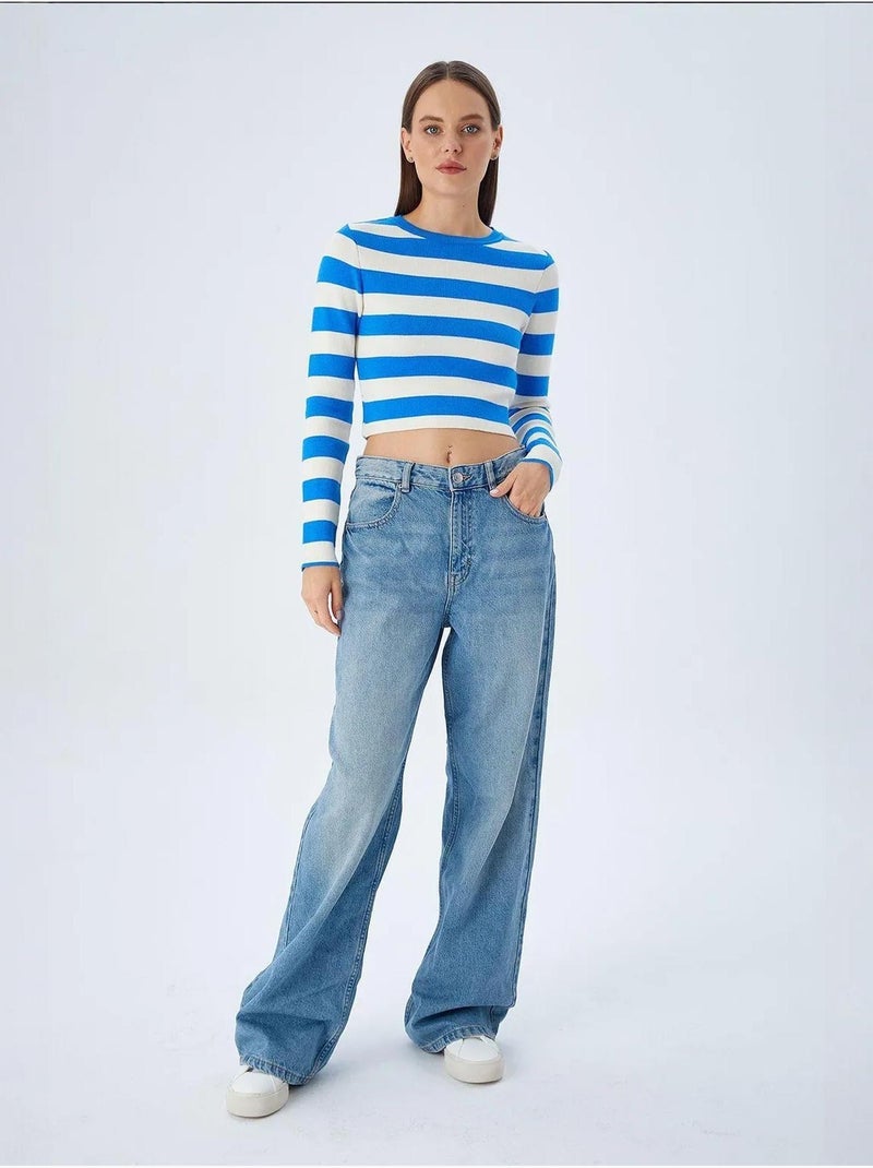 Pull en maille côtelée rayée mixray Bleu électrique - Kiabi