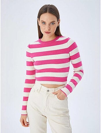 Pull en maille côtelée rayée mixray