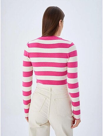 Pull en maille côtelée rayée mixray