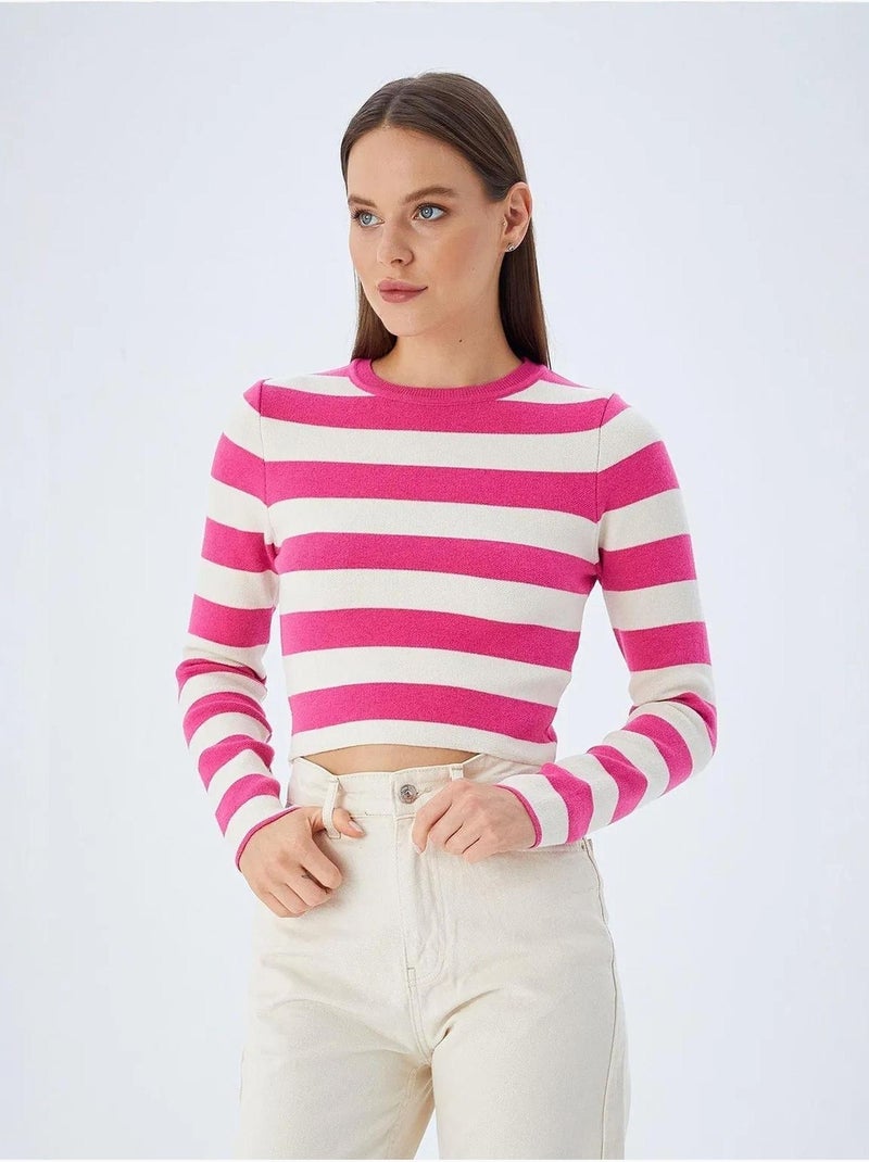 Pull en maille côtelée rayée mixray Cerise - Kiabi
