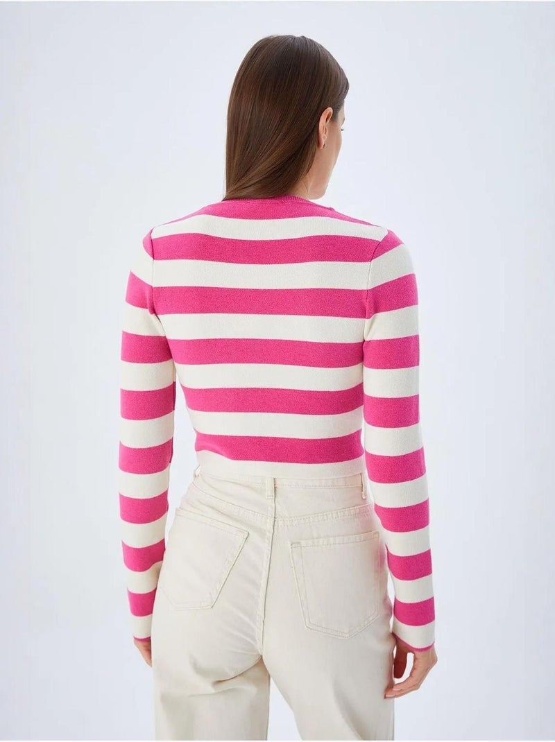Pull en maille côtelée rayée mixray Cerise - Kiabi