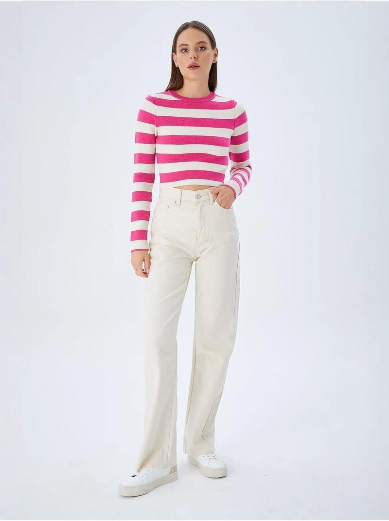 Pull en maille côtelée rayée mixray Cerise - Kiabi