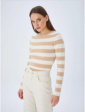 Pull en maille côtelée rayée mixray