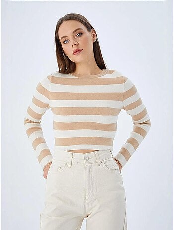 Pull en maille côtelée rayée mixray