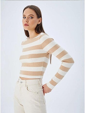 Pull en maille côtelée rayée mixray