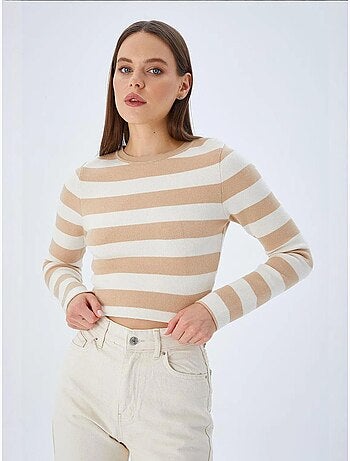 Pull en maille côtelée rayée mixray