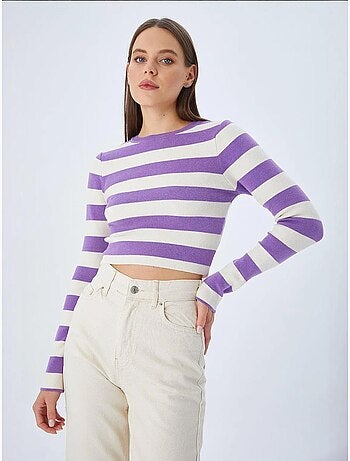 Pull en maille côtelée rayée mixray
