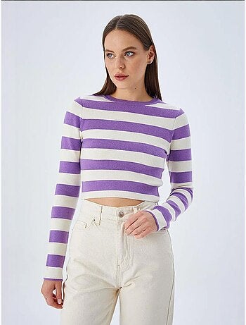 Pull en maille côtelée rayée mixray