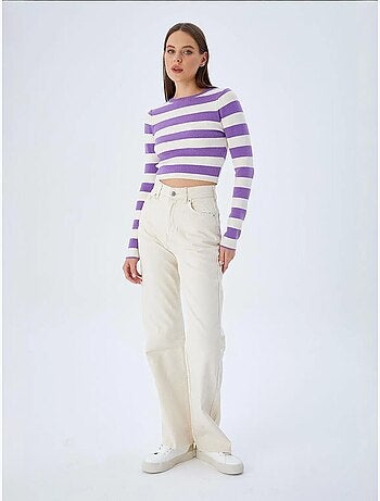 Pull en maille côtelée rayée mixray