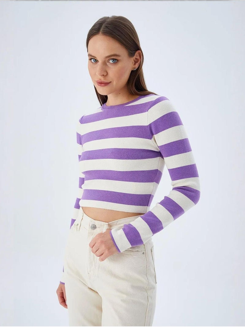 Pull en maille côtelée rayée mixray Lavande - Kiabi
