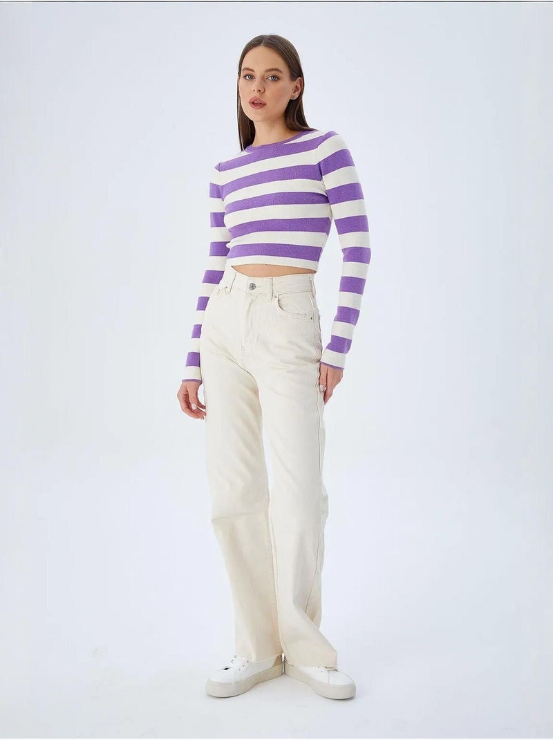 Pull en maille côtelée rayée mixray Lavande - Kiabi
