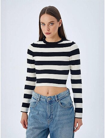 Pull en maille côtelée rayée mixray