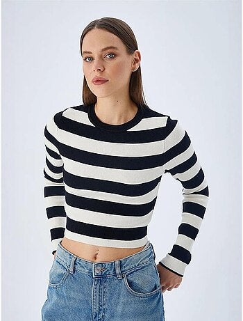Pull en maille côtelée rayée mixray