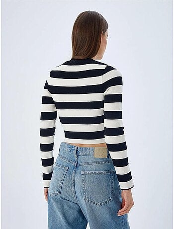 Pull en maille côtelée rayée mixray