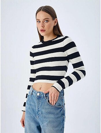 Pull en maille côtelée rayée mixray