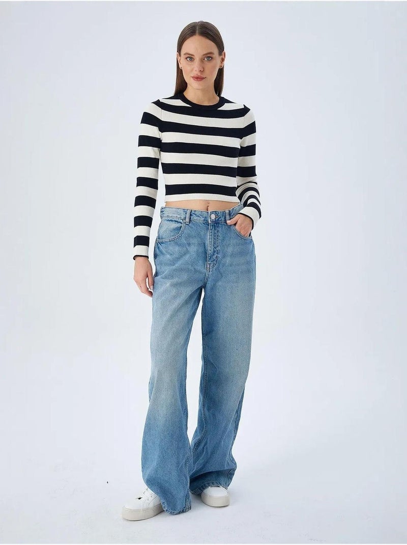 Pull en maille côtelée rayée mixray Noir - Kiabi