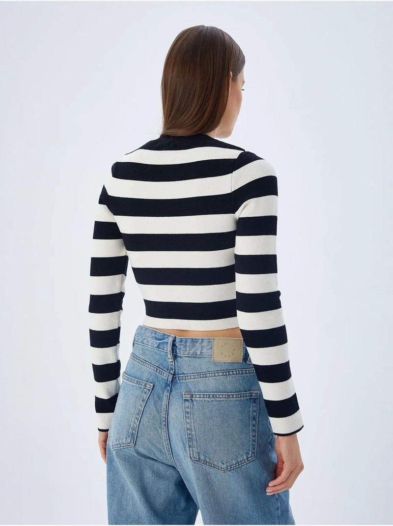 Pull en maille côtelée rayée mixray Noir - Kiabi