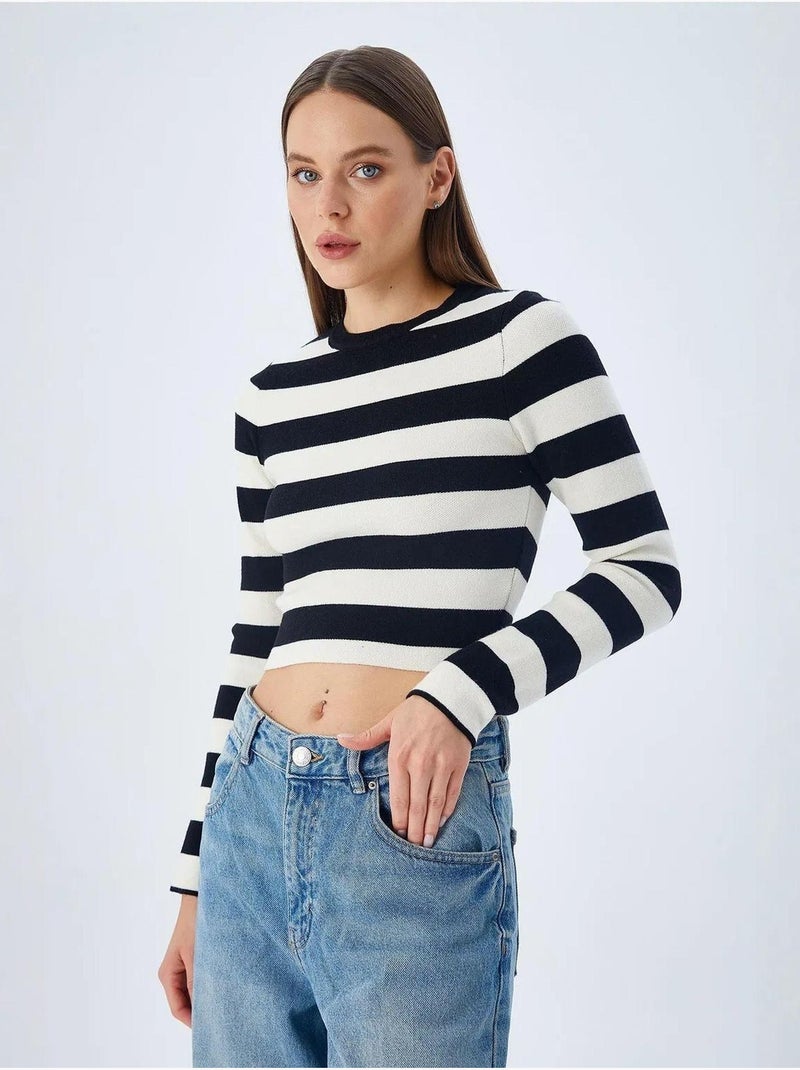 Pull en maille côtelée rayée mixray Noir - Kiabi